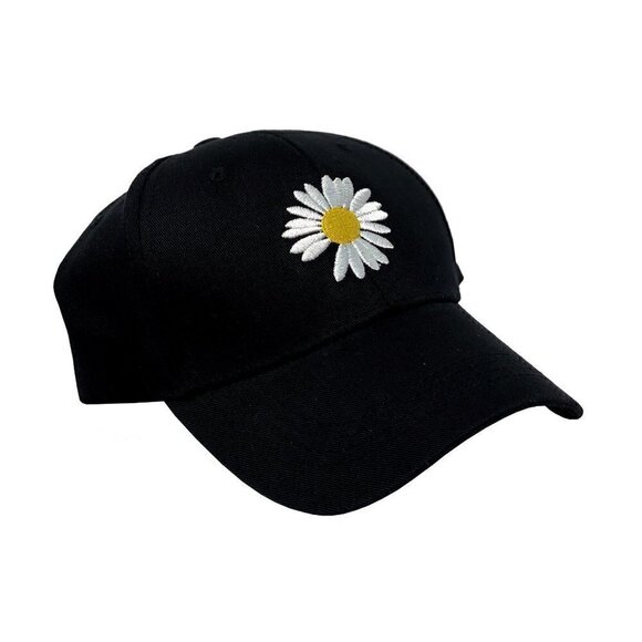 Yoga Exercise Black Baseball cap with White Daisy for Women Medium NEW - Picture 1 of 3